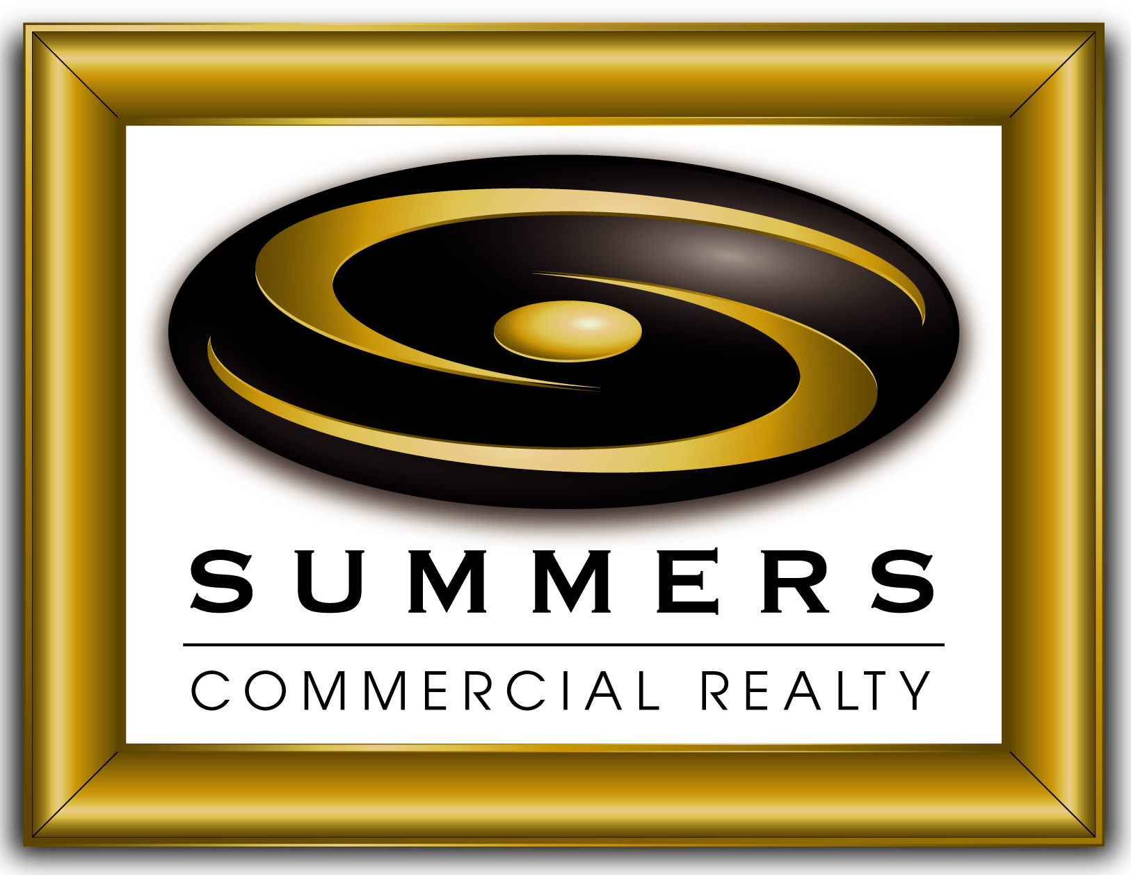 A gold and black logo for summers commercial realty.